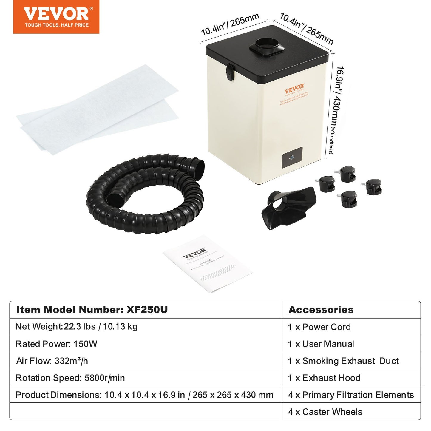 150W lödrökssug med 3-stegsfilter, 332 m³/h luftflöde
