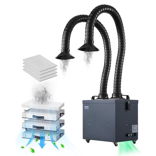 Soldering Fume Extractor with Dual Hoses, 275W Brushless Solder Smoke Absorber with 4-Stage Filters & 10 Speeds, 380m³/h Strong Suction Smoke Purifier for Soldering, Laser Engraving, DIY Welding