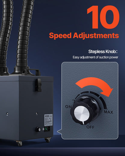 Soldering Fume Extractor with Dual Hoses, 275W Brushless Solder Smoke Absorber with 4-Stage Filters & 10 Speeds, 380m³/h Strong Suction Smoke Purifier for Soldering, Laser Engraving, DIY Welding