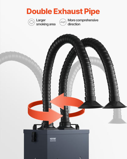 Soldering Fume Extractor with Dual Hoses, 275W Brushless Solder Smoke Absorber with 4-Stage Filters & 10 Speeds, 380m³/h Strong Suction Smoke Purifier for Soldering, Laser Engraving, DIY Welding