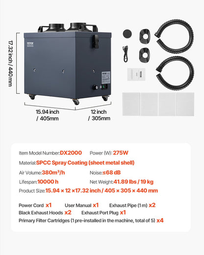 Soldering Fume Extractor with Dual Hoses, 275W Brushless Solder Smoke Absorber with 4-Stage Filters & 10 Speeds, 380m³/h Strong Suction Smoke Purifier for Soldering, Laser Engraving, DIY Welding