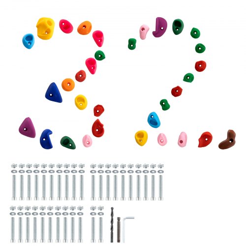 32 Rock Climbing Holds, Multi-Size and Multi-Colored Climbing Rocks for Kids and Adults, Rock Wall Holds with Mounting Hardware, Climbing Wall Grips for Indoor and Outdoor Playground Play Set