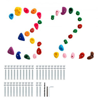 32 Rock Climbing Holds, Multi-Size and Multi-Colored Climbing Rocks for Kids and Adults, Rock Wall Holds with Mounting Hardware, Climbing Wall Grips for Indoor and Outdoor Playground Play Set