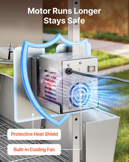 Rotisserie Grill, 38W BBQ Outdoor Pig & Lamb Spit Roaster, Charcoal Spit Roaster with 60 kg Load Capacity & 7-Level Height, Stainless Steel Electric Rotisserie Grill Kit for Camping Outdoor