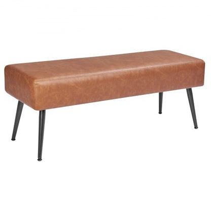 Läderbänk för sovrum, PU-läderbänk med metallben och sömmar för entré, klädd skobänk, moderna sänggavelbänkar för vardagsrum, matsal, hall, brun