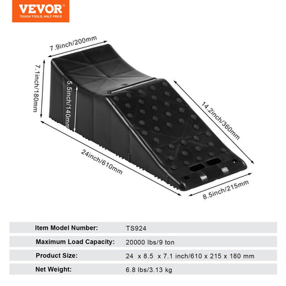 Car Ramp, 1 Piece Low Profile Car Service Ramp, 9071.8 kg Loading Capacity, 14 cm Lift Height Car Ramp, Heavy Duty Tire Ramp for Oil Changes Car Lift and Vehicle Maintenance