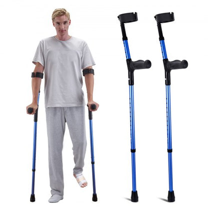 Underarmskryckor för vuxna, 11-nivåers höjdjusterbara gångkryckor med 4-nivåers övre manschett, lätta medicinska stödkryckor i aluminium för benskada, kirurgi och funktionshindrade, 1 par (147 kg)