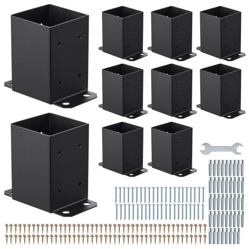 4x4 Post Base 10 Pcs, Inner Size 3.6x3.6 inch / 91.44x91.44 mm Post Brackets, Heavy Duty Carbon Steel Decking Posts, Wood Posts Brackets for Pavilion Deck Railing Support Deck Base Plate, Black