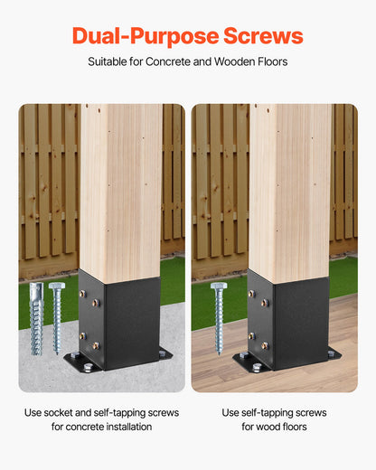 4x4 Post Base 10 Pcs, Inner Size 3.6x3.6 inch / 91.44x91.44 mm Post Brackets, Heavy Duty Carbon Steel Decking Posts, Wood Posts Brackets for Pavilion Deck Railing Support Deck Base Plate, Black