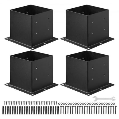 4x4 Post Base 4 Pcs, Inner Size 3.6x3.6 inch / 92x92 mm Post Brackets, Heavy Duty Carbon Steel Decking Posts, Wood Posts Brackets for Pavilion Deck Railing Support Deck Base Plate, Black