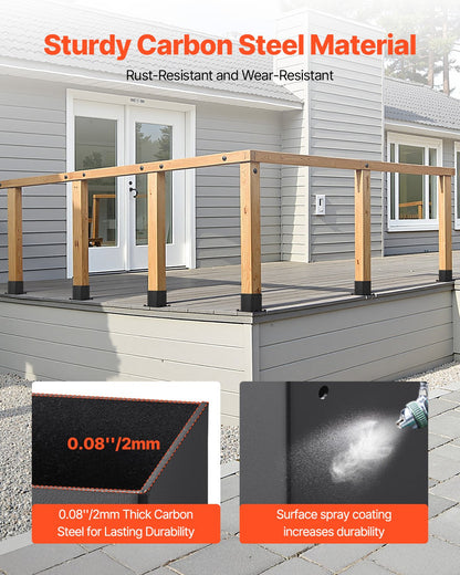4x4 stolpbas 8 st, innerstorlek 3,6x3,6 tum / 92x92 mm stolpfästen, kraftiga däckstolpar i kolstål, trästolpfästen för paviljongdäck, stöddäcksbasplatta, svart