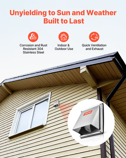 145 mm väggskydd för utvändig ventilation, fyrkantigt gavelskydd för AC-ventilation, premium rostfritt stål och med inbyggd skyddsskärm, för hus, badrum, garage, kök, källare (1-pack, silver)