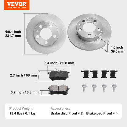 Bromsskiva bak kompatibel med AUDI A3(8L), SEAT IBIZA, SKODA OCTAVIA, ROOMSTER, VW GOLF II, Bromsskivor, utbytessats för keramiska bromsbelägg, 232 mm bakre bromsskivor