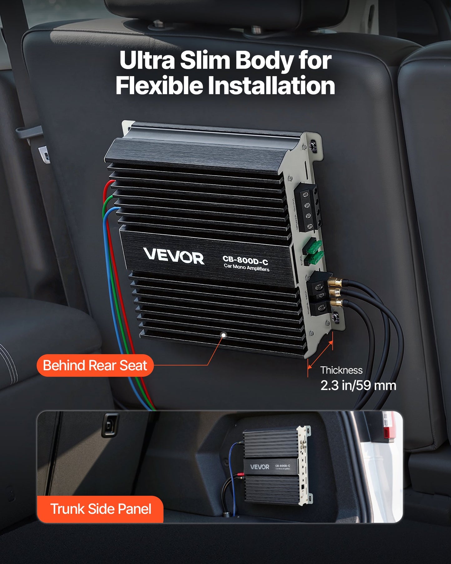 Monoblock Car Amplifier, 800W RMS MAX, 1/2/4 Ohm Stable, 1-Channel Class D Car Audio Amplifier with Remote Subwoofer Level Control, Low Pass Filter, Bass Boost & Phase Shift, Volume Controller