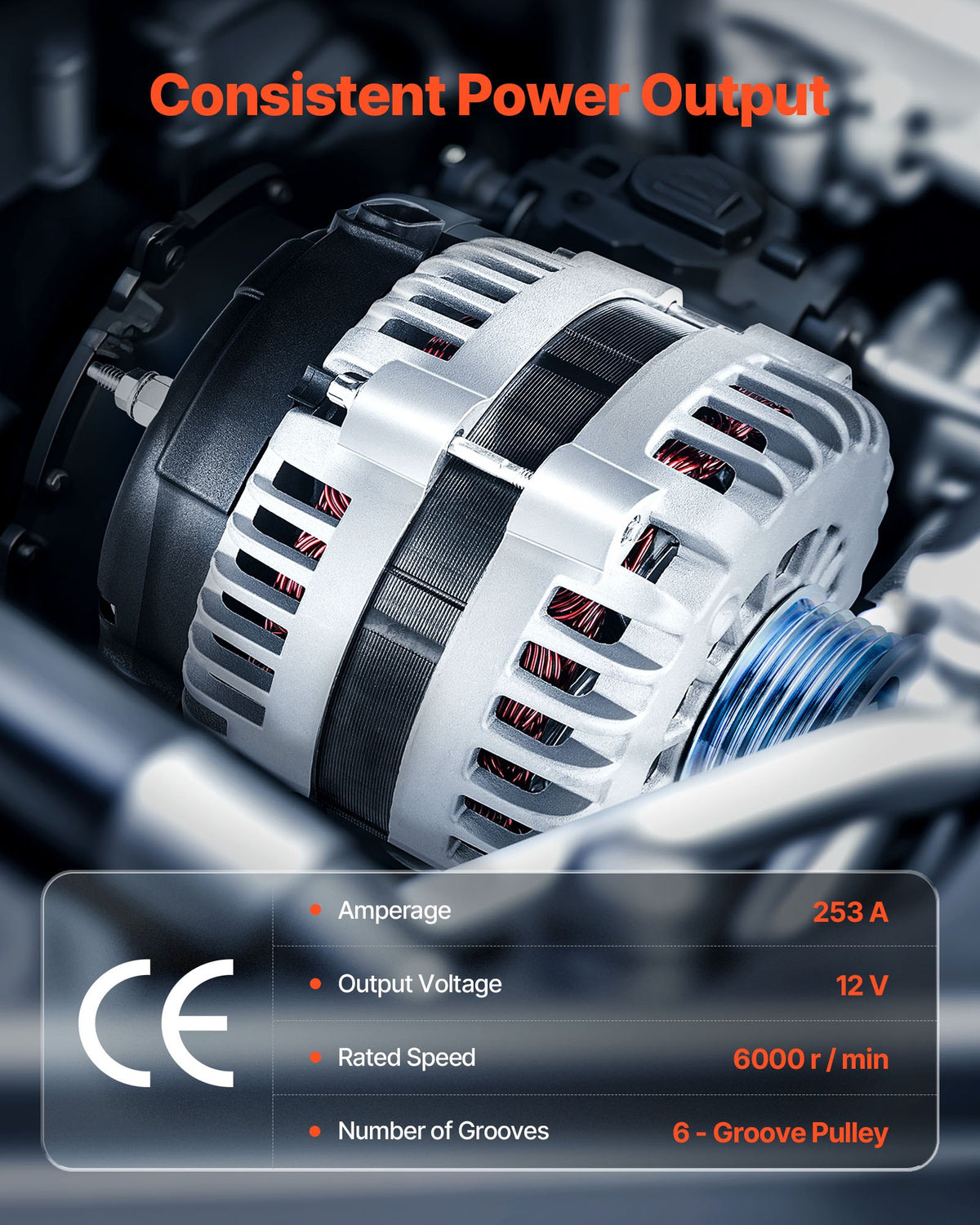 Car Alternator 10464443, Fit for Chevrolet Silverado 1500 HD V8 6.0L 2001-2005, Saab 9-7x 2005-2006, Isuzu Ascender 2003-2006, GMC Yukon 2000-2002, Automotive Replacement Alternator 10464453