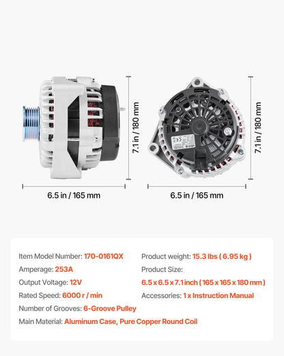 Car Alternator 10464443, Fit for Chevrolet Silverado 1500 HD V8 6.0L 2001-2005, Saab 9-7x 2005-2006, Isuzu Ascender 2003-2006, GMC Yukon 2000-2002, Automotive Replacement Alternator 10464453