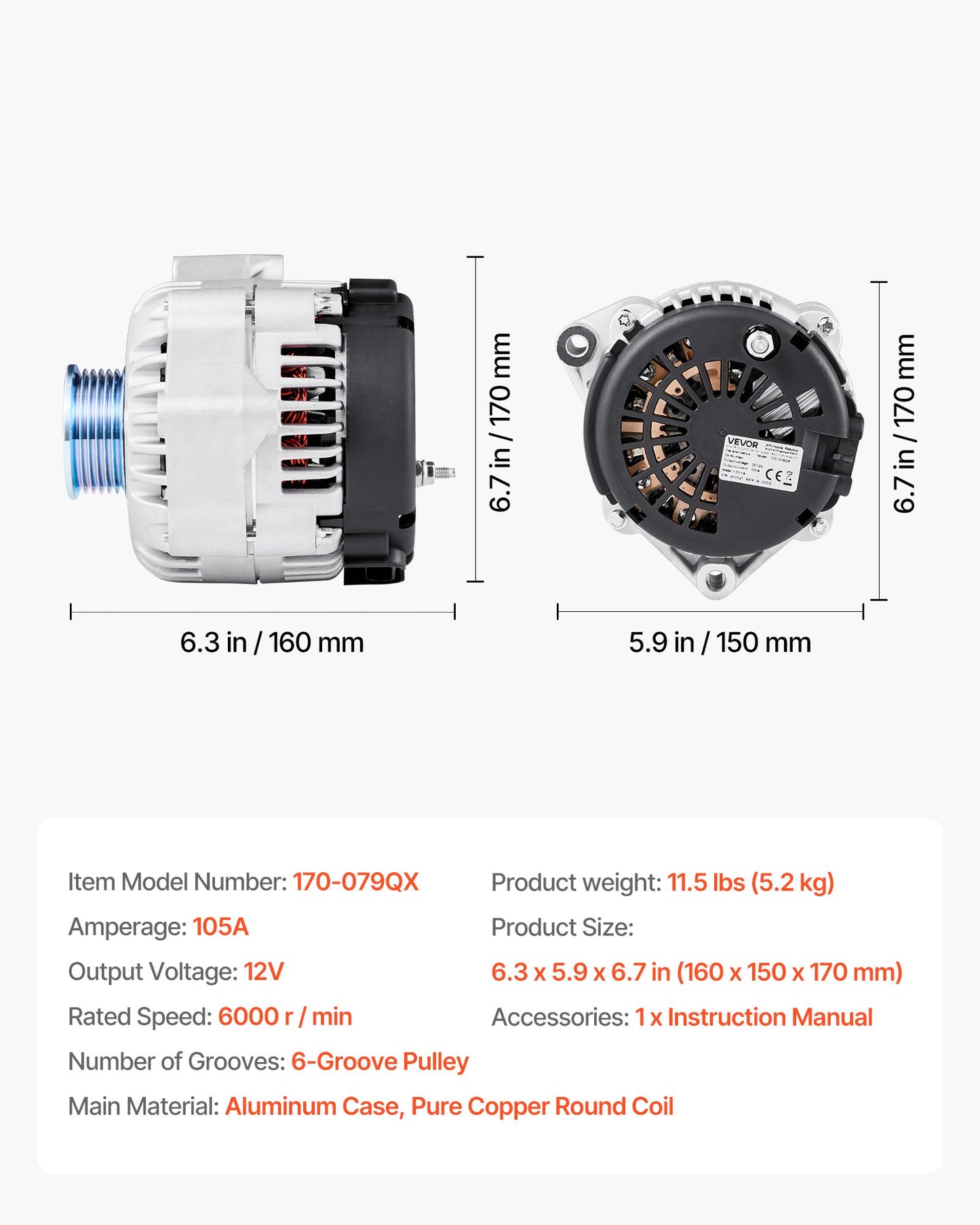 Bilgenerator 8247N, Passar till Cadillac Escalade V8 5,3L/6,0L 2002-2004, Chevy Suburban 1500 2000-2004, GMC Yukon V8 4,8L/5,3L 2000-2004, Bilreservgenerator 10464481, 15755616