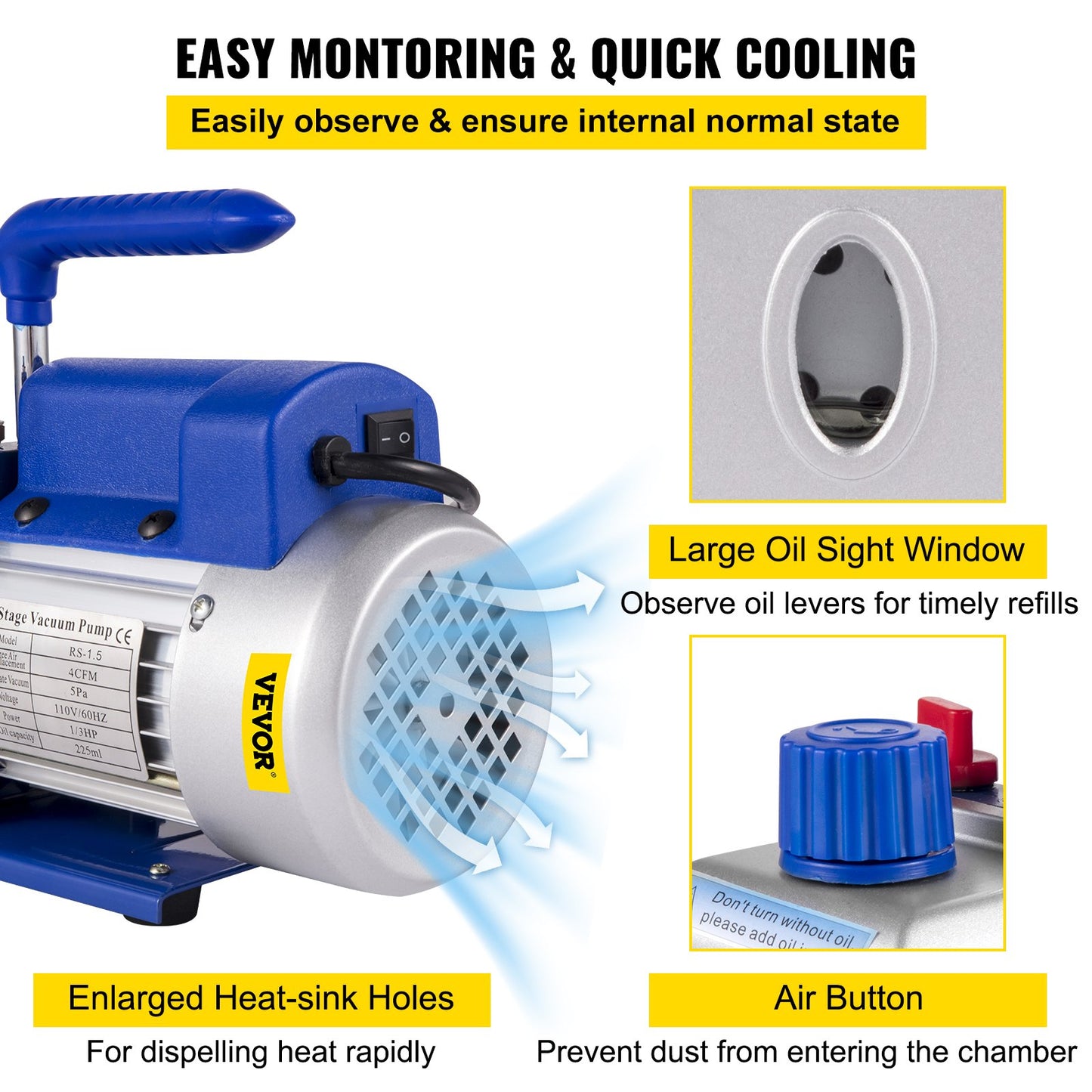 7,6 liters vakuumkammare med silikonepoxiavgasning, 4 CFM, 113 l/min, 1/3 hk vakuumpump