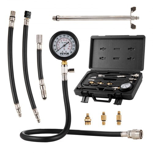 Adaptersats för kompressionstestare, 9 delar läckagetest av kompression i bilmotorcylindrar, noggrann tryckmätare med dubbla skalor 0-300 psi, med långräcksslangar och hölje för motorcylindrar