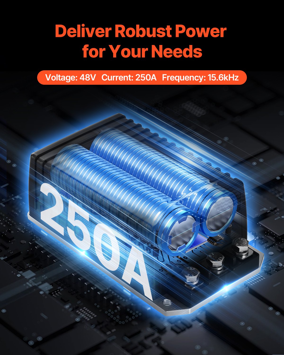 Golfbilshastighetsregulator, 48 volt och 250 ampere, DC-motorstyrenhetsersättning för EZGO TXT golfbilar, IP65-klassat skydd, aluminiumlegering och ABS-hölje, kompatibel med 1206HB-5201-modellerna