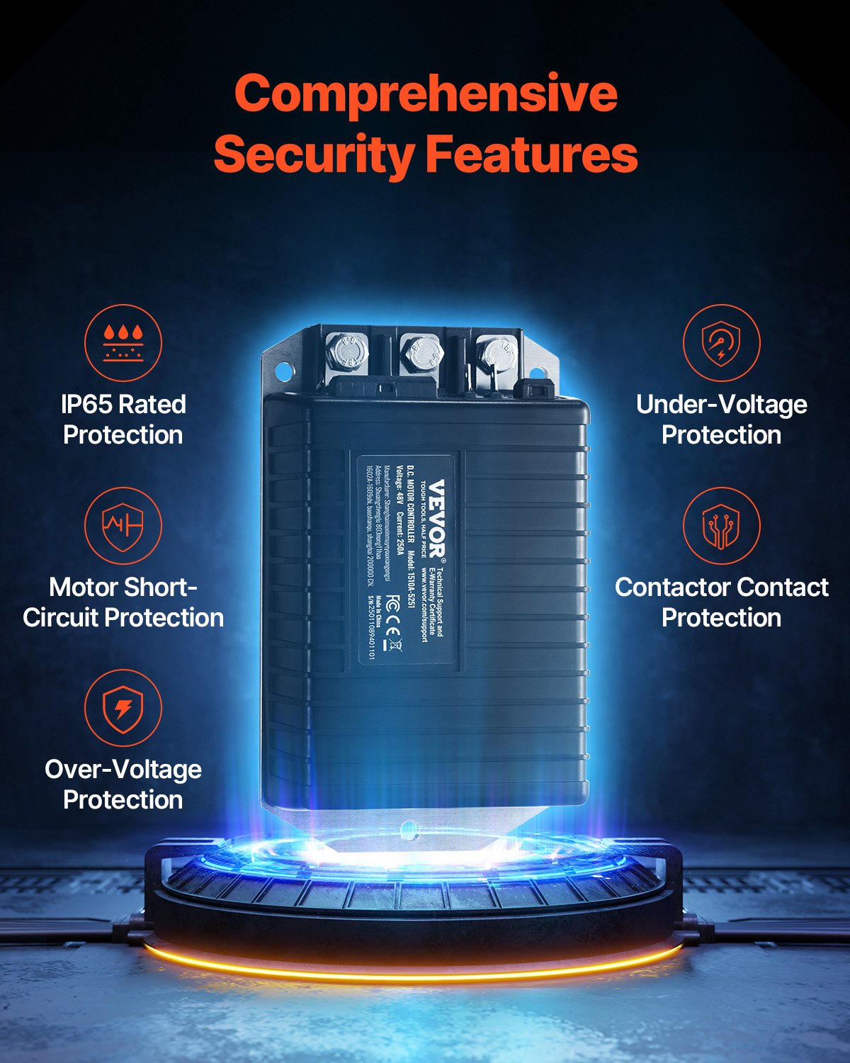 Golfbilshastighetsregulator, 48V och 250A, DC-motorstyrningsenhet för Club Car-golfbilar från 2000-2008, IP65-klassad skyddsklassning, aluminiumlegering och ABS-hölje, kompatibel med 1510A-5251-modellerna