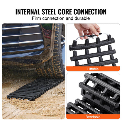 7 tons dragbrädor med TPR-material, bärgningsbrädor för terrängfordon/bilar/pickuper/SUV/husbilar, par däckdragningsmattor på snö, sand, lera och lös terräng, förvaringsväskor, korta, svarta