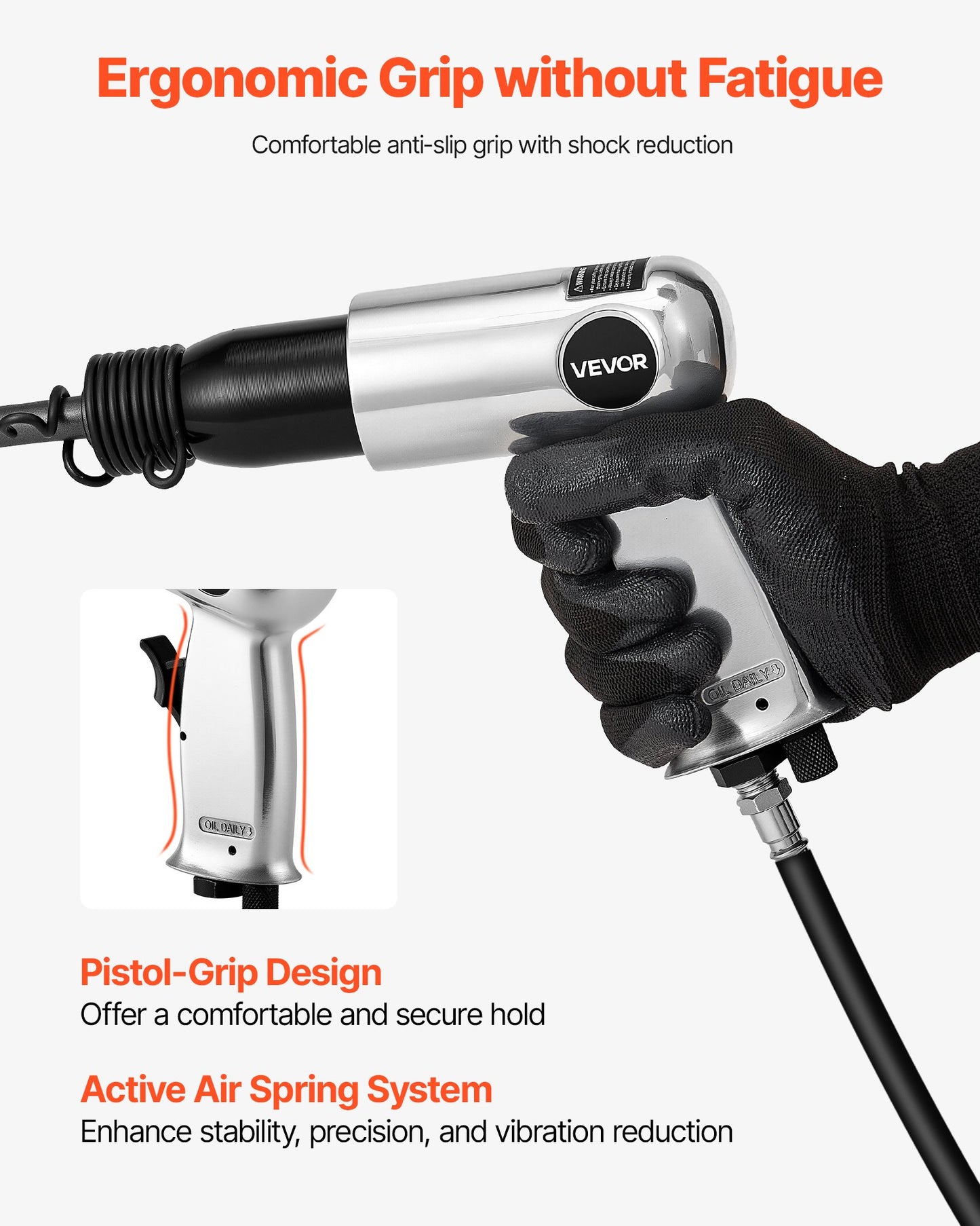 Lufthammare, 3500 slag/min pneumatisk hammare med 70 mm slaglängd och 4 stämjärn med runt skaft, kompakt luftmejsel med pistolgrepp och pneumatisk spade för skärning, stansning, skrapning