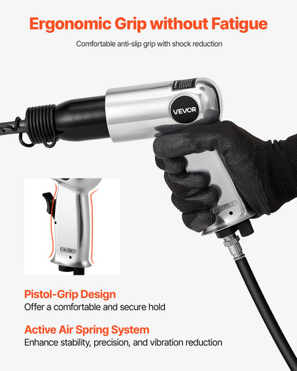 Lufthammare, 3500 slag/min pneumatisk hammare med 70 mm slaglängd och 4 stämjärn med runt skaft, kompakt luftmejsel med pistolgrepp och pneumatisk spade för skärning, stansning, skrapning