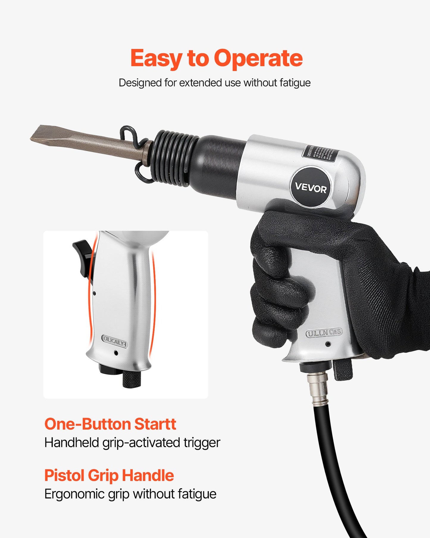 Lufthammare, 4500 slag/min pneumatisk hammare med rostborttagning, luftnålsrensare och 4 stämjärn med runt skaft, lätt och kompakt luftmejsel, pneumatisk spade för skärning, skrapning och rivning