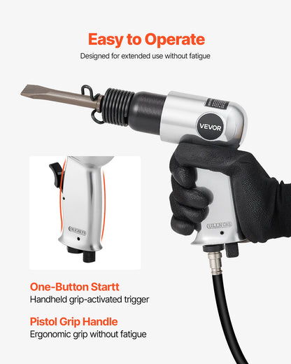 Lufthammare, 4500 slag/min pneumatisk hammare med rostborttagning, luftnålsrensare och 4 stämjärn med runt skaft, lätt och kompakt luftmejsel, pneumatisk spade för skärning, skrapning och rivning