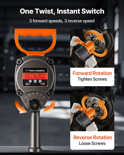 1-tums luftslagskruvmejsel, dubbelhammare luftslagpistol, upp till 1626 Nm bakåtvridmoment, 4600 varv/min 6-växlad pneumatisk skiftnyckel för krävande bilreparationer och underhåll