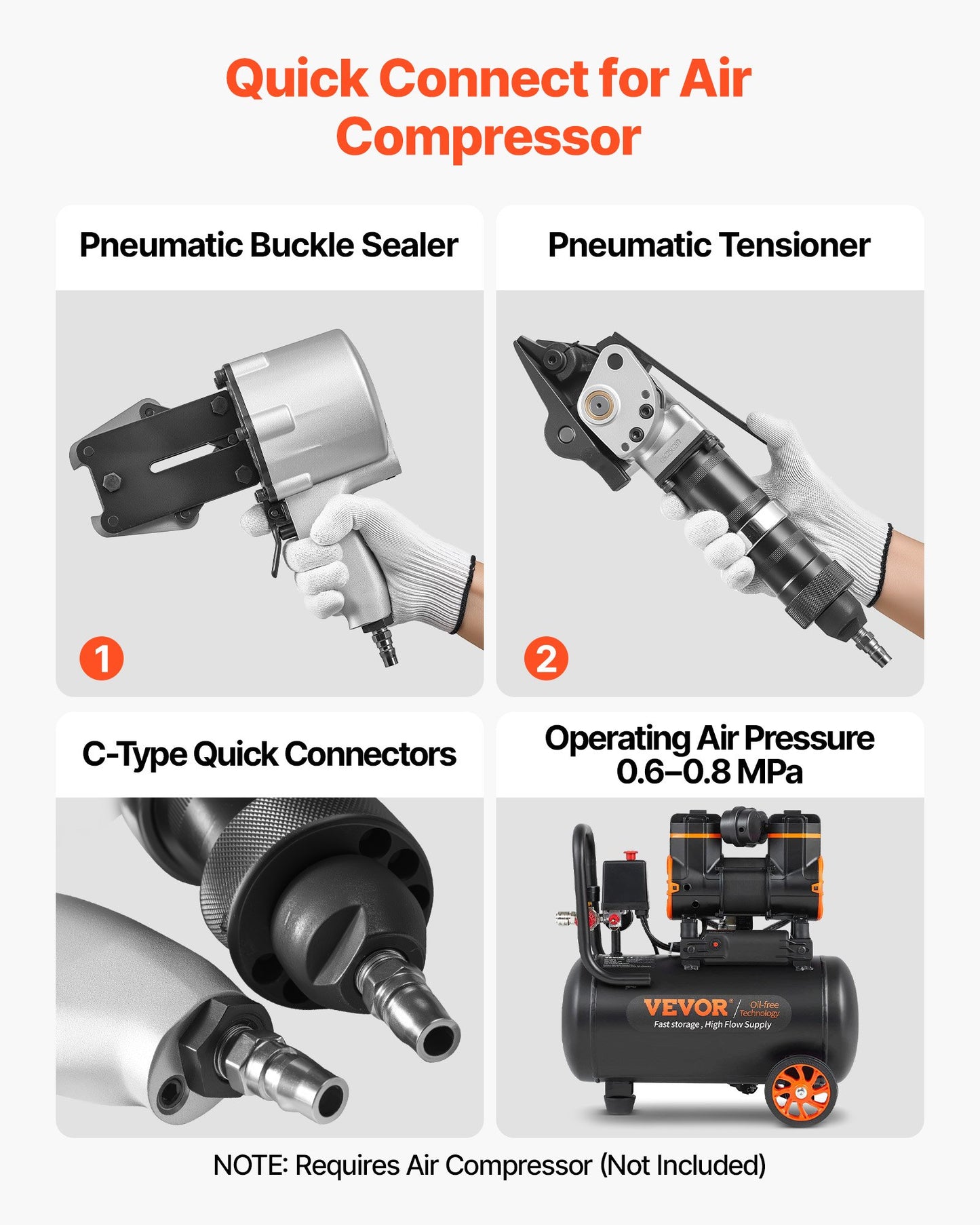 Pneumatisk stålbandningsmaskin, 8500 N spänningskraft, metallbandningsverktyg, spännare och skärförslutare för 19 mm breda metallband, kraftig delad balpress för höghållfasta förpackningar