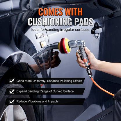 Miniluftslip, 2,5/5,1/7,6 cm excenterluftslip, 15000 r/min höghastighets mini pneumatisk slip och polermaskin för bilkarosseri, 58 delar luftdriven slipmaskin med vågiga svampar, sandpapper, ullrondell