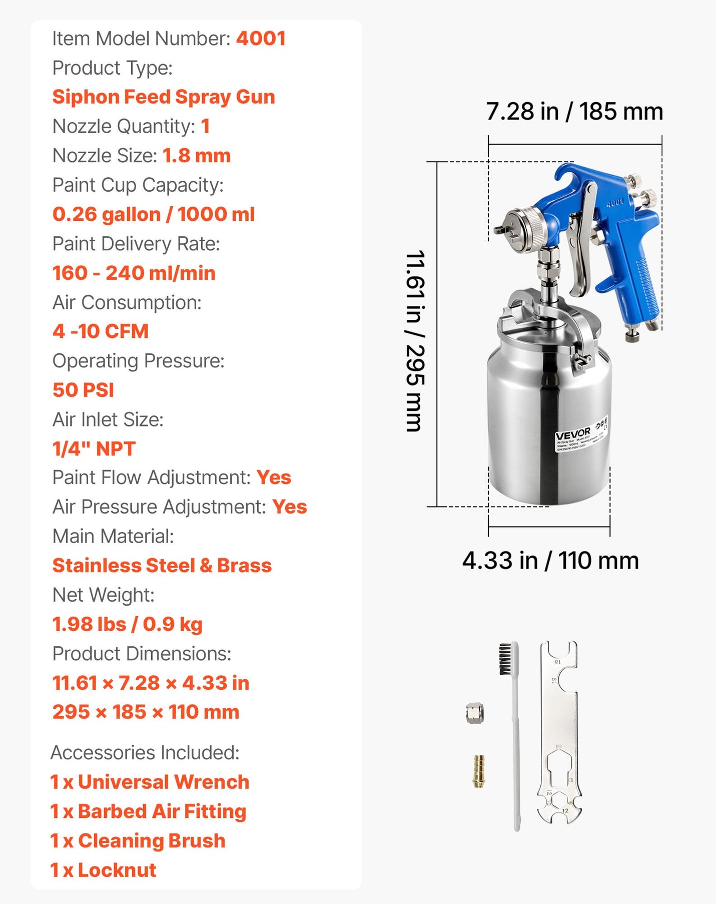 Sprutpistol med sifonmatning, högfinfördelningsluftspruta, 1000cc bilfärgspruta med 1,8 mm munstycke, justerbar flödeshastighet och luftvolym för bil-, möbler-, vägg-, husmålning