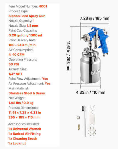 Sprutpistol med sifonmatning, högfinfördelningsluftspruta, 1000cc bilfärgspruta med 1,8 mm munstycke, justerbar flödeshastighet och luftvolym för bil-, möbler-, vägg-, husmålning