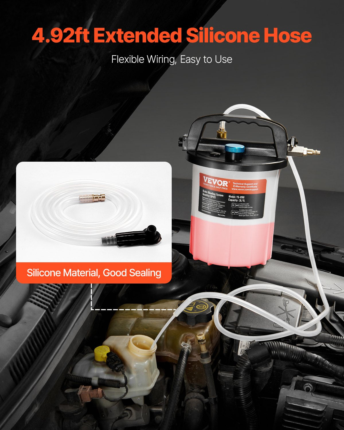 Brake Bleeder Kit, 3L Brake Fluid Extractor with 1L Siphon Refilling Bottle & 13 Hose Connectors, Complete Brake Fluid Bleeder Kit with Extended Silicone Hose & Handle, Fit for Most Vehicles