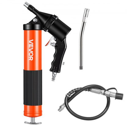 Grease Gun, 6000 PSI High Pressure, Heavy Duty Pistol Grip Grease Gun Kit with 0.4 L Capacity, Includes 45.7 cm Flex Hose, 1 Extension Rigid Pipe and 2 Flat Nozzles for Automotive, Marine