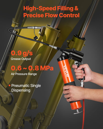 Grease Gun, 6000 PSI High Pressure, Heavy Duty Pistol Grip Grease Gun Kit with 0.4 L Capacity, Includes 45.7 cm Flex Hose, 1 Extension Rigid Pipe and 2 Flat Nozzles for Automotive, Marine