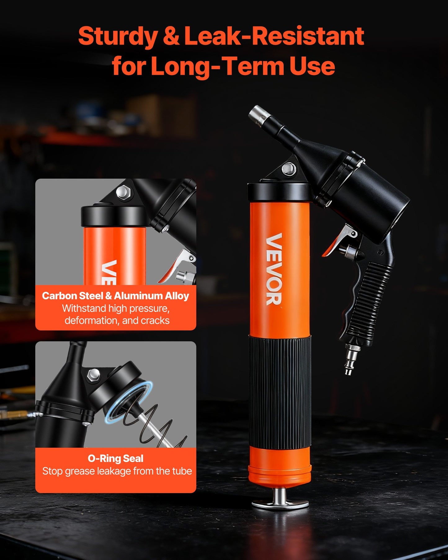 Grease Gun, 6000 PSI High Pressure, Heavy Duty Pistol Grip Grease Gun Kit with 0.4 L Capacity, Includes 45.7 cm Flex Hose, 1 Extension Rigid Pipe and 2 Flat Nozzles for Automotive, Marine