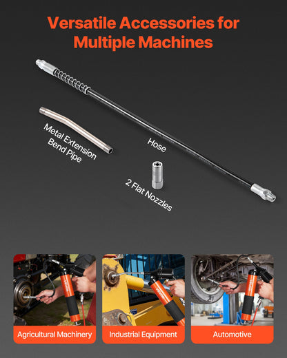 Grease Gun, 6000 PSI High Pressure, Heavy Duty Pistol Grip Grease Gun Kit with 0.4 L Capacity, Includes 45.7 cm Flex Hose, 1 Extension Rigid Pipe and 2 Flat Nozzles for Automotive, Marine