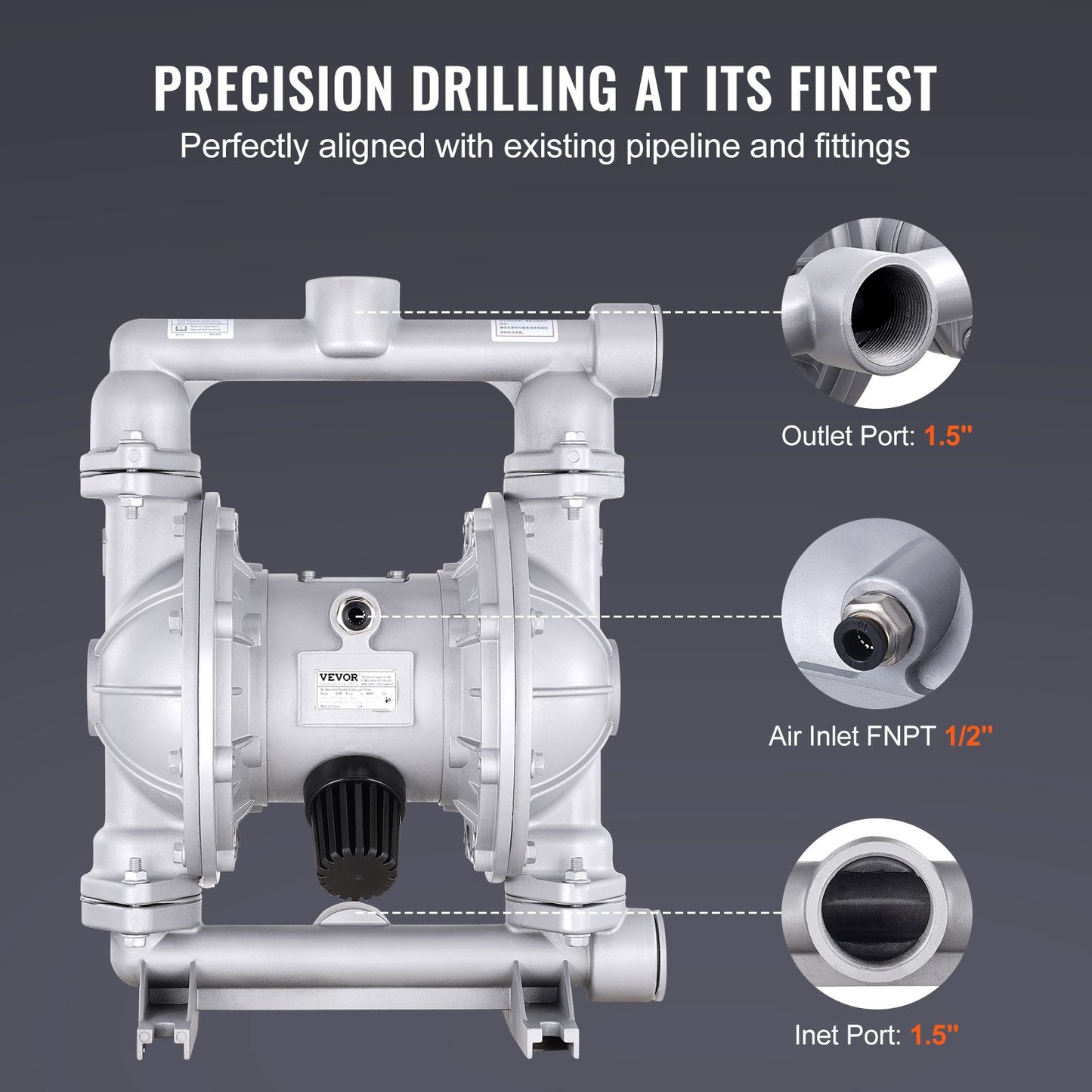 Air Operated Double Diaphragm Pump, 44GPM, Max 115PSI Air Waste Oil Pneumatic Transfer Pump with 2 Extra Diaphragms, 3.8cm Inlet & Outlet Aluminum Alloy Diaphragm Pump for Diesel Grease Oil