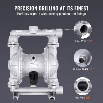 Air Operated Double Diaphragm Pump, 44GPM, Max 115PSI Air Waste Oil Pneumatic Transfer Pump with 2 Extra Diaphragms, 3.8cm Inlet & Outlet Aluminum Alloy Diaphragm Pump for Diesel Grease Oil