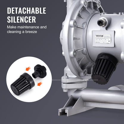 Air Operated Double Diaphragm Pump, 44GPM, Max 115PSI Air Waste Oil Pneumatic Transfer Pump with 2 Extra Diaphragms, 3.8cm Inlet & Outlet Aluminum Alloy Diaphragm Pump for Diesel Grease Oil