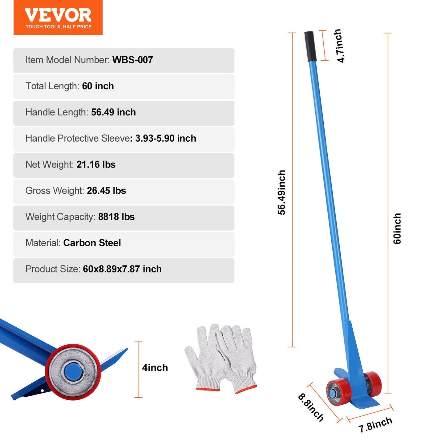 Pallbrytare, 60-tums handtag, 3600 kg viktkapacitet, Q235 kolstål, kraftig däckbrytare, rivningsverktyg för träpallar, brytare, brytstångsavdragare för effektiv och enkel borttagning av brädor