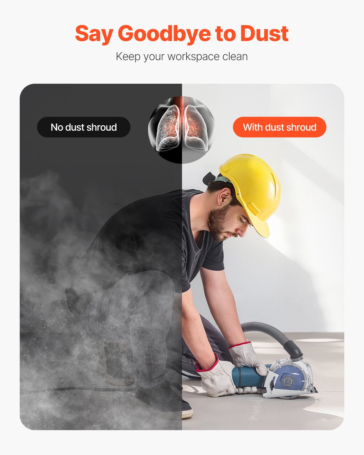 Skärdammhölje för vinkelslipmaskiner, universellt 4-5 tums vinkelslipdammhölje med 6 klämbrickor och 5 tums diamantslipkoppskiva, justerbart skärdjup, anslutning till dammsugare