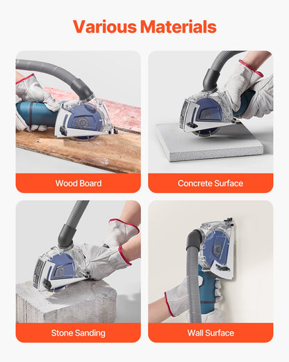 Skärdammhölje för vinkelslipmaskiner, universellt 4-5 tums vinkelslipdammhölje med 6 klämbrickor och 5 tums diamantslipkoppskiva, justerbart skärdjup, anslutning till dammsugare