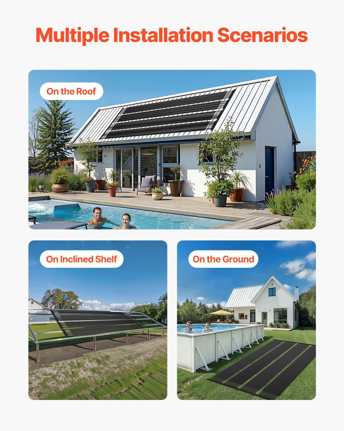 Solvärmare för pool, 2,75 x 20 fot HDPE solpanel för pool (2 st) - hållbar och väderbeständig, med kompletta tillbehör, universell solpanel för pool – höjer vattentemperaturen, ovanmarks- och nedgrävd pool