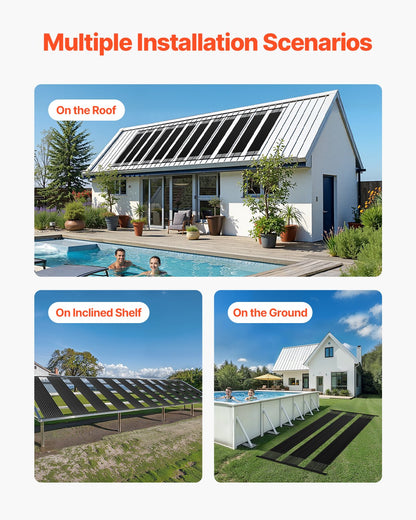 Solvärmare för pool, 4 x 10 fot HDPE solpanel för pool (4 st) - hållbar och väderbeständig, med kompletta tillbehör, universell solpanel för pool – höjer vattentemperaturen, ovanmarks- och nedgrävd pool