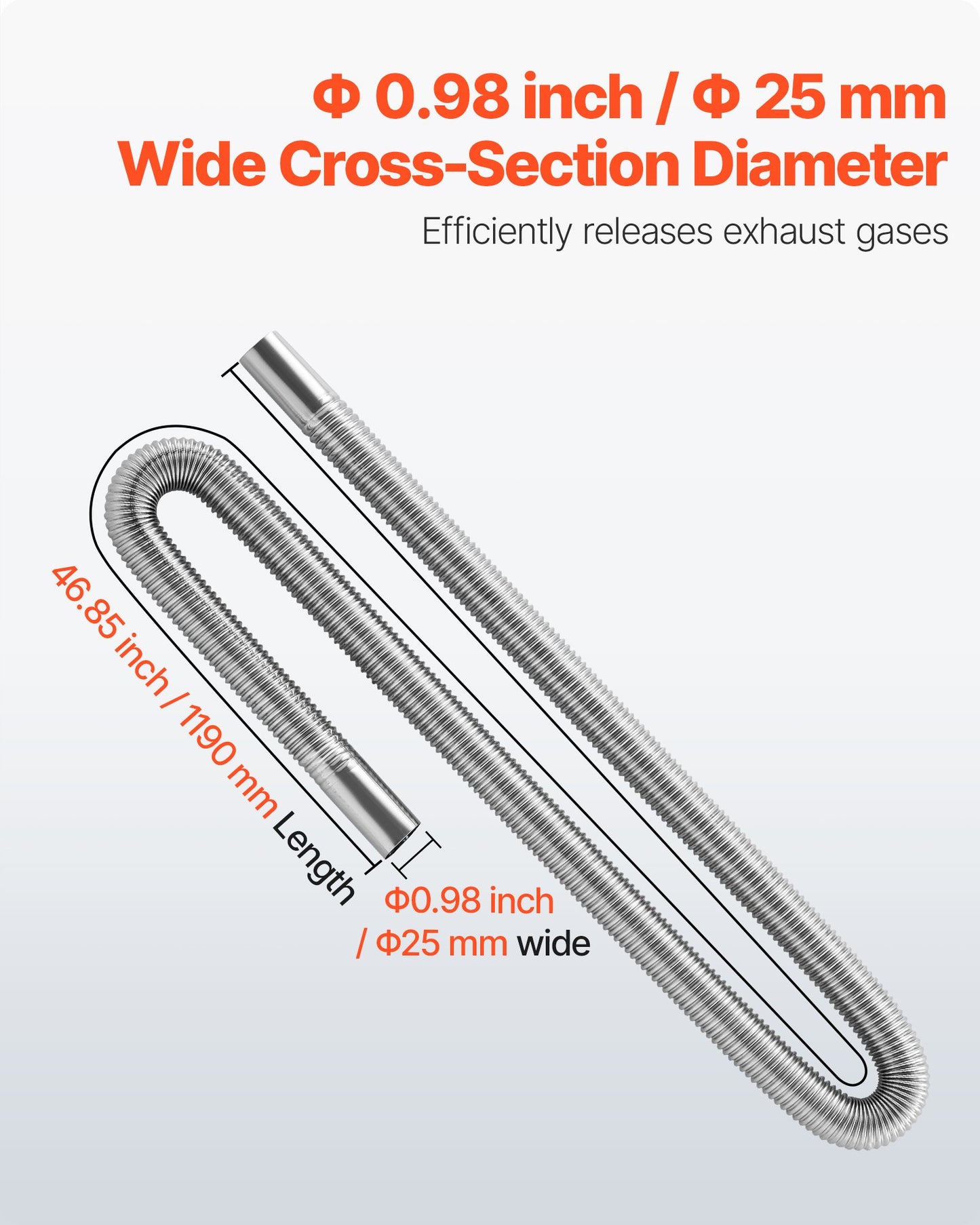 Avgasslang, 1200 mm dieselvärmare, flexibelt avgasrör, avgasslang i rostfritt stål med 2 slangklämmor, avgasslangsats, tillbehör till dieselvärmare för 2 kW, 5 kW, 8 kW dieselvärmare