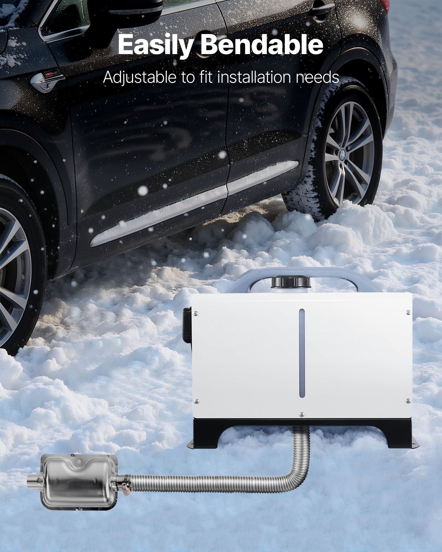 Avgasslang, 600 mm flexibelt avgasrör för dieselvärmare, avgasslangar i rostfritt stål med 2 slangklämmor, luftdieselparkeringsvärmare avgasslangar för 2KW, 5KW, 8KW dieselvärmare